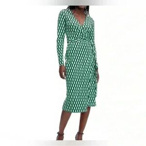2/$30 NWT Diane Von Furstenberg Dress Long Sleeve Midi Arrow Green Wrap XXS DVF